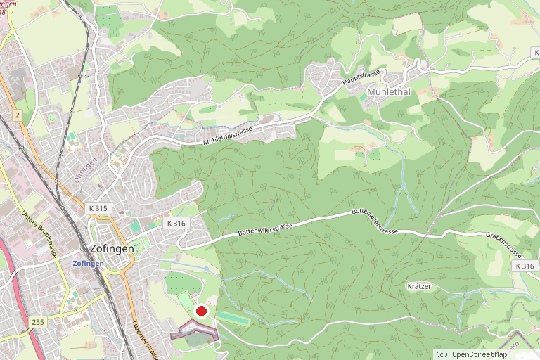 Karte mit der Lage von Heitere Open Air Zofingen