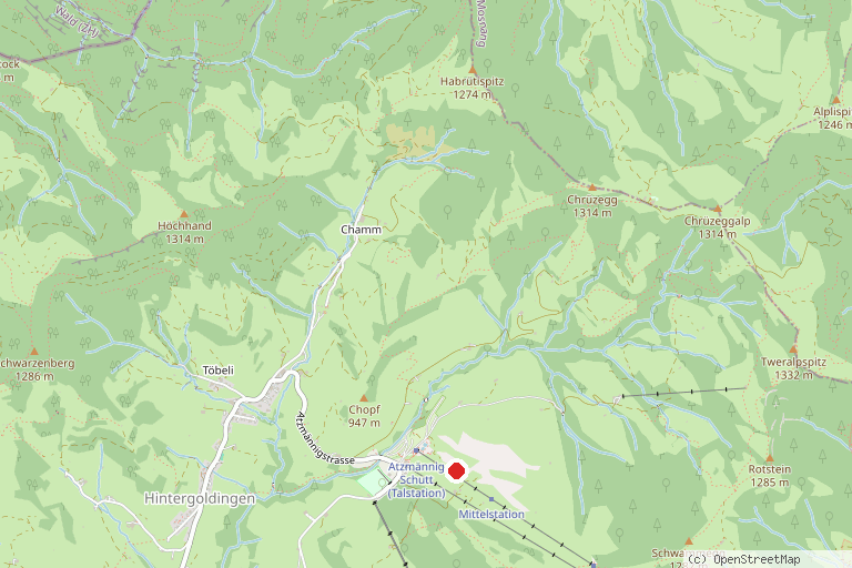 Karte mit der Lage von Rodelbahn Atzmännig
