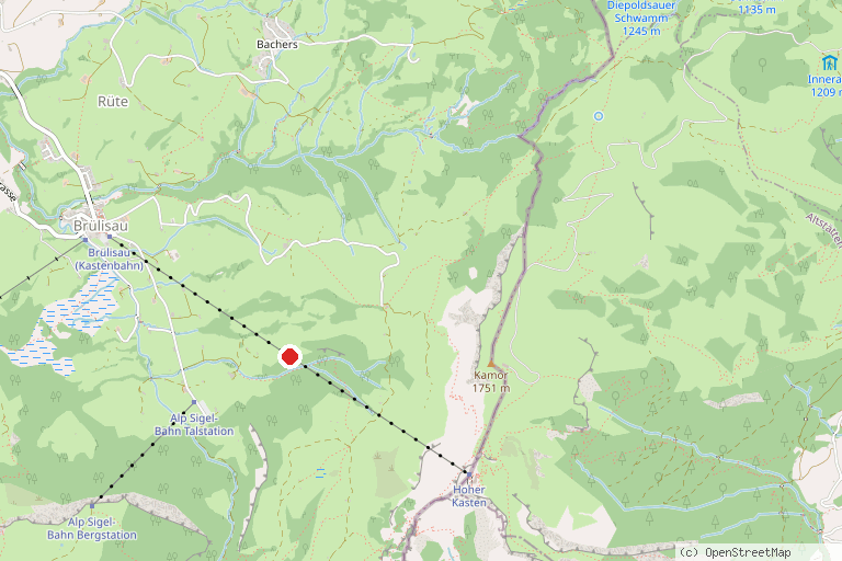 Karte mit der Lage von Geologischer Wanderweg Alpstein