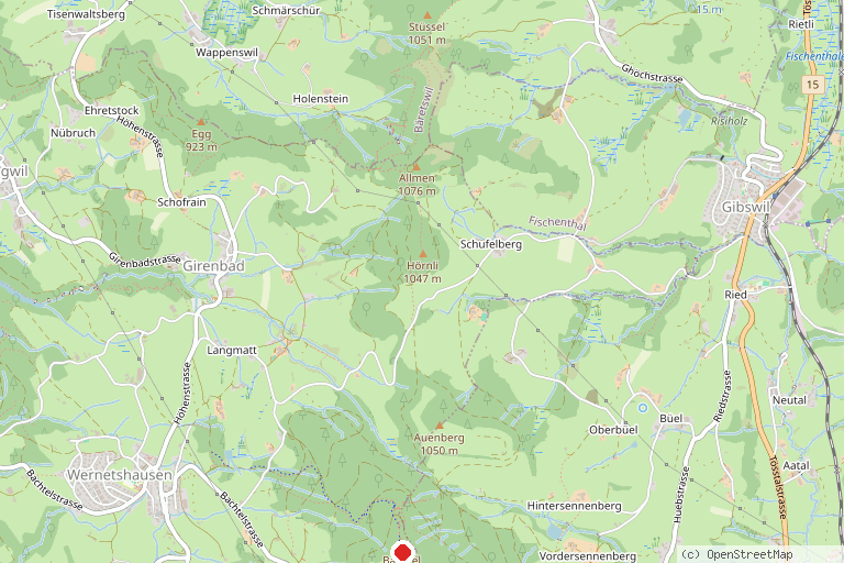 Karte mit der Lage von Aussichtsturm Bachtel
