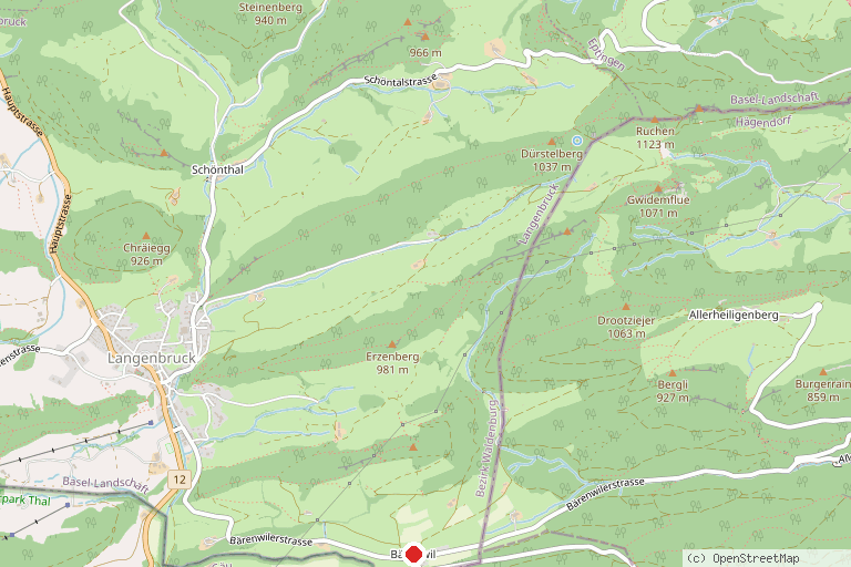 Karte mit der Lage von Langlaufloipe Langenbruck–Bärenwil