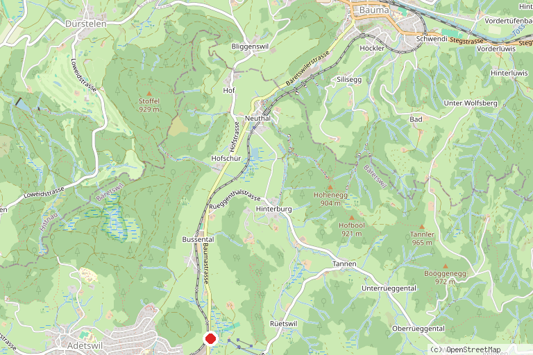 Karte mit der Lage von Skilift Steig Bäretswil