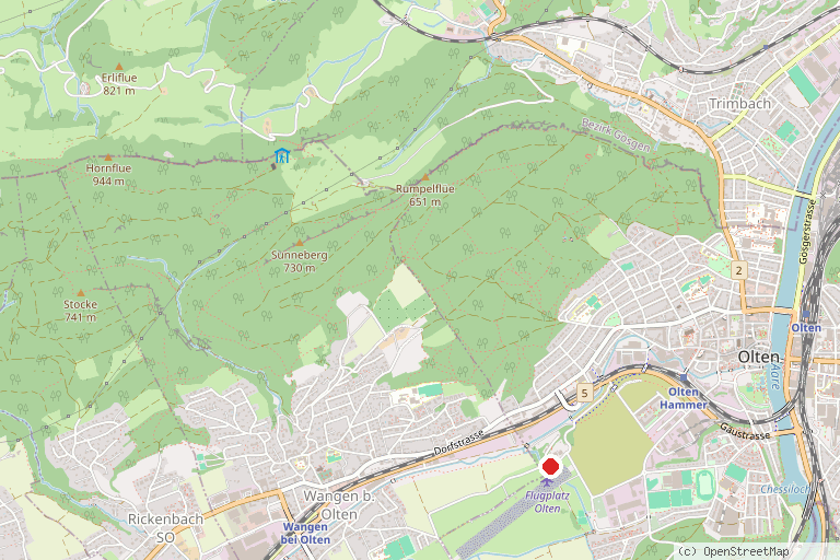 Karte mit der Lage von Flugplatz Olten im Gheid