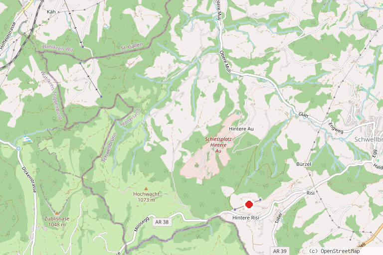 Karte mit der Lage von Skilift Schwellbrunn