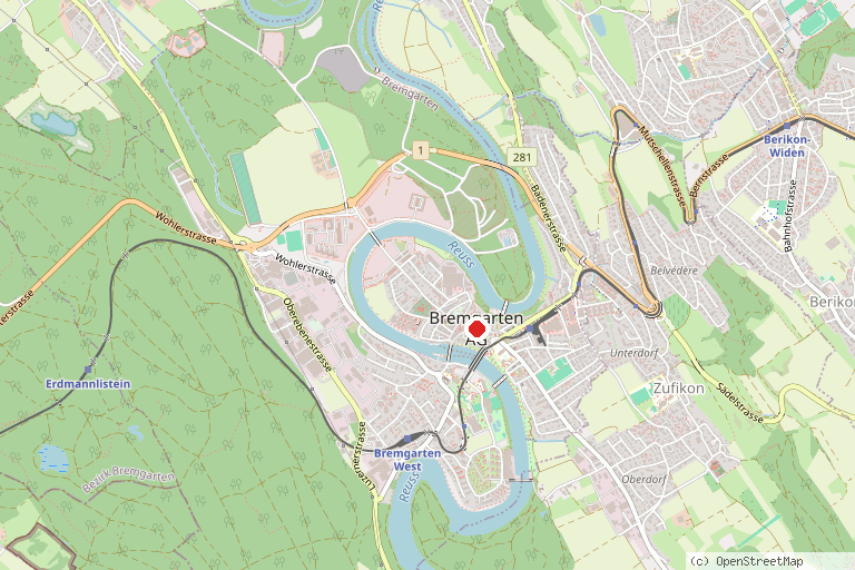 Karte mit der Lage von Fun-Rafting Reuss Bremgarten–Mellingen