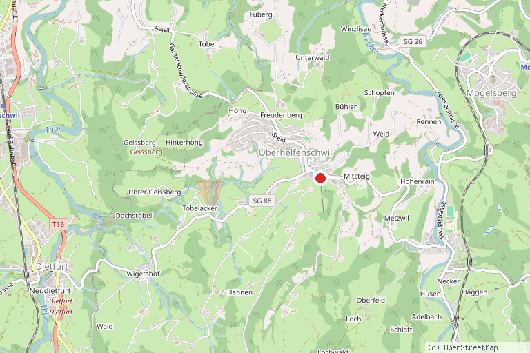 Karte mit der Lage von Skilift Oberhelfenschwil