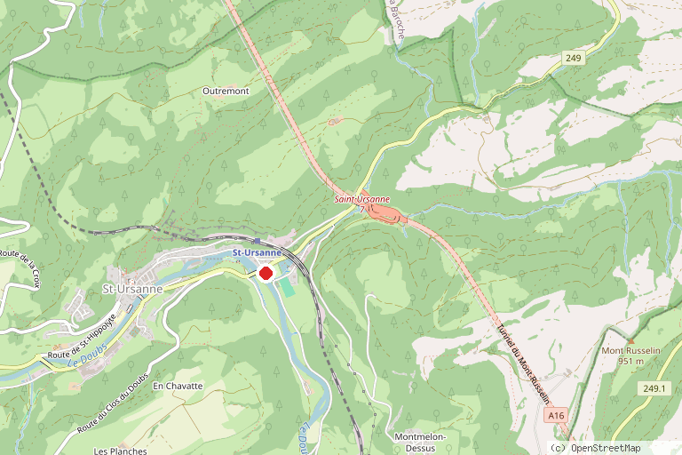 Karte mit der Lage von Kanufahrt auf dem Doubs ab Saint-Ursanne