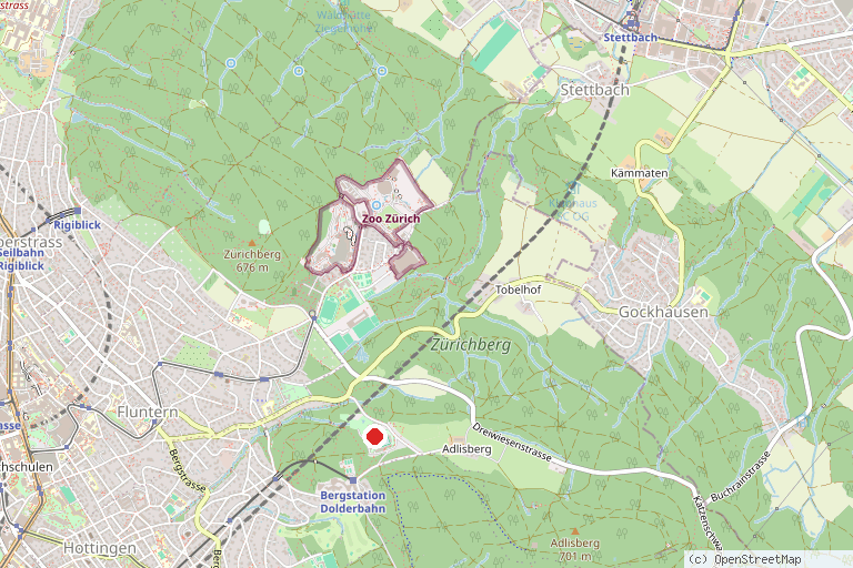 Karte mit der Lage von Kunsteisbahn Dolder