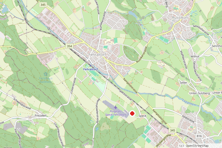Karte mit der Lage von Flugplatz Speck-Fehraltorf