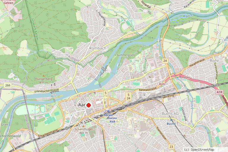 Karte mit der Lage von Aargauer Rüeblimärt Aarau