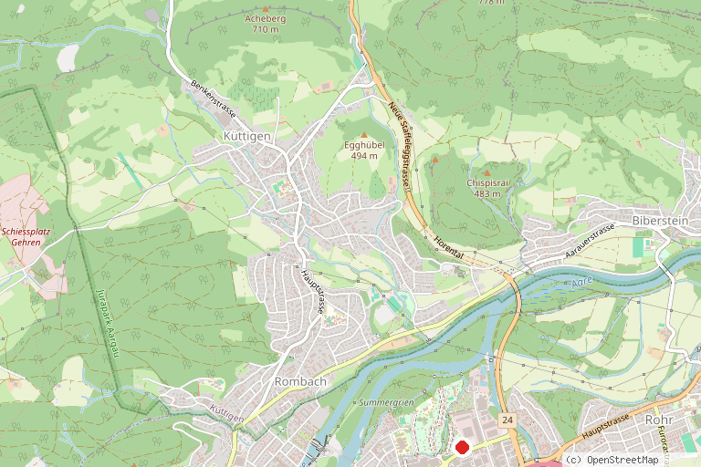 Karte mit der Lage von Minigolfanlage Telli Aarau