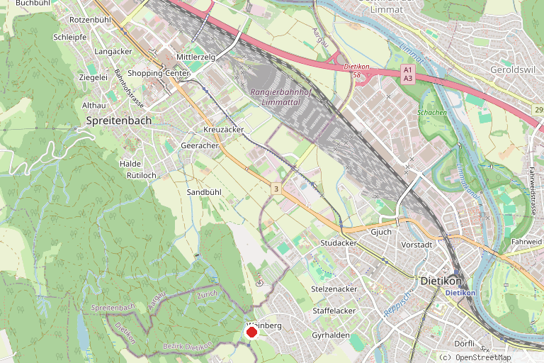 Karte mit der Lage von Skilift Röhrenmoos Dietikon