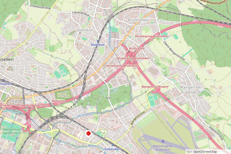 Karte mit der Lage von PrestigeBowling Dübendorf