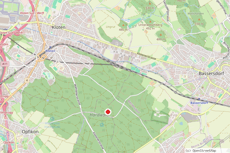 Karte mit der Lage von Aussichtsturm Hardwald