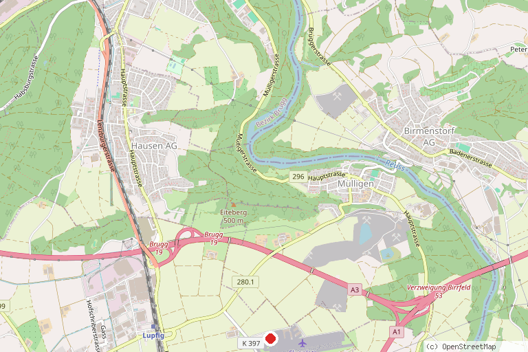Karte mit der Lage von Flugplatz Birrfeld