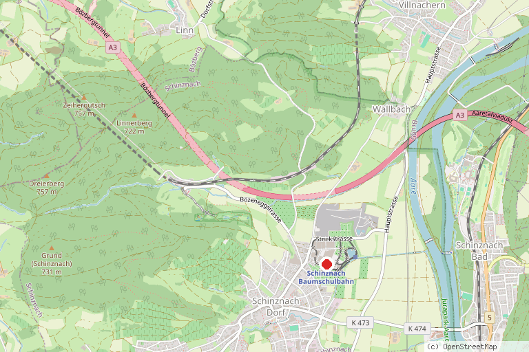 Karte mit der Lage von Schinznacher Baumschulbahn