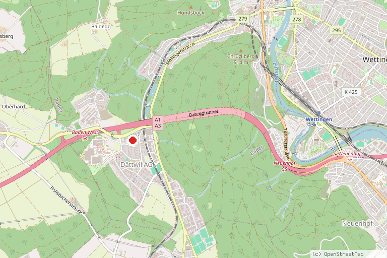Karte mit der Lage von FUN4YOU Baden-Dättwil