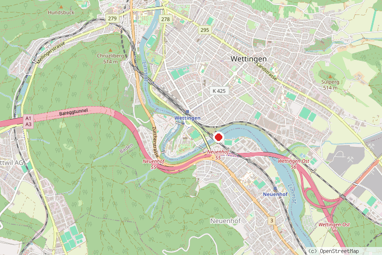 Karte mit der Lage von Stausee Wettingen