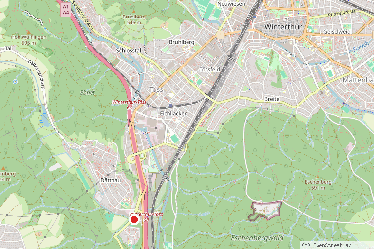 Karte mit der Lage von Tempodrom Winterthur