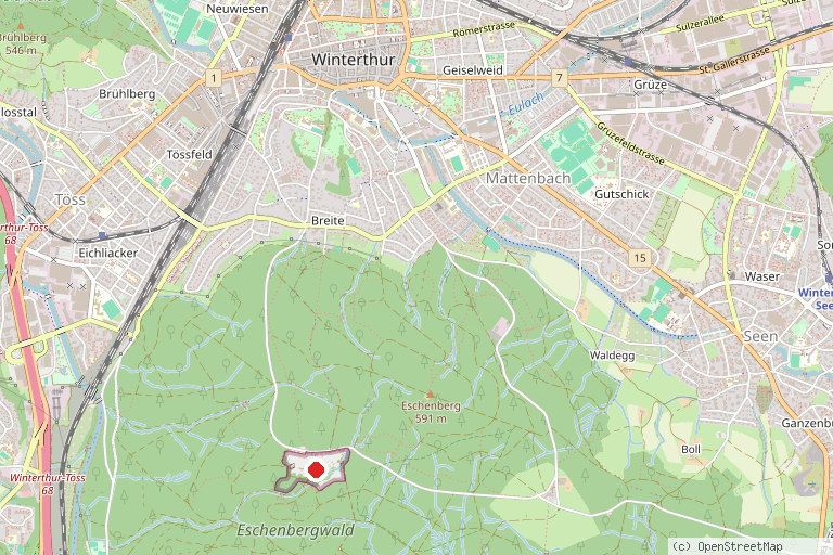 Karte mit der Lage von Wildpark Bruderhaus Winterthur