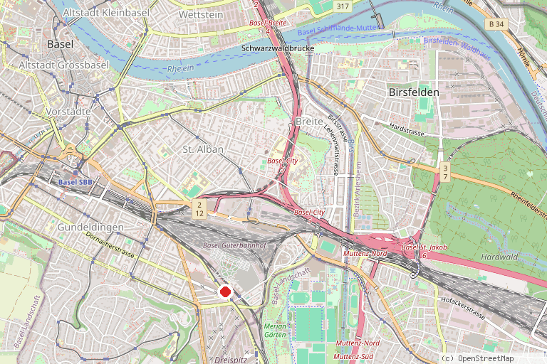 Karte mit der Lage von Tramclub Basel