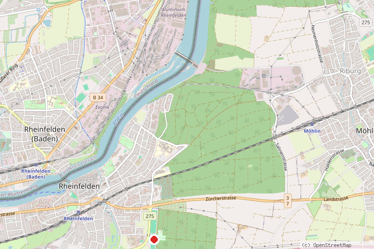 Karte mit der Lage von Waldseilpark Rheinfelden