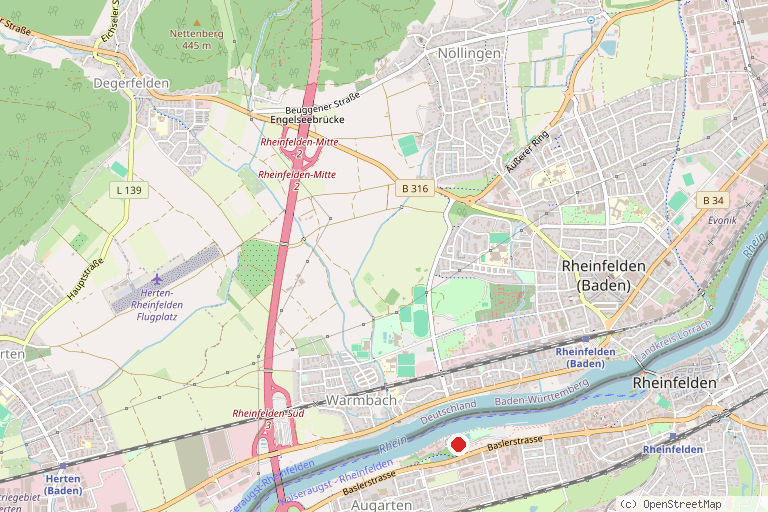 Karte mit der Lage von Kunsteisbahn Rheinfelden