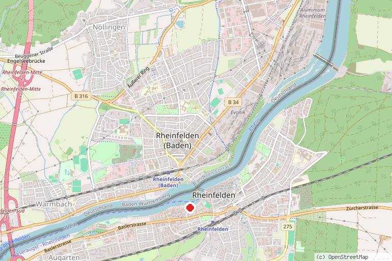 Karte mit der Lage von Kurbrunnenanlage Rheinfelden