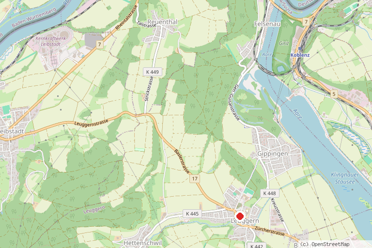 Karte mit der Lage von Zwergenweg Leuggern