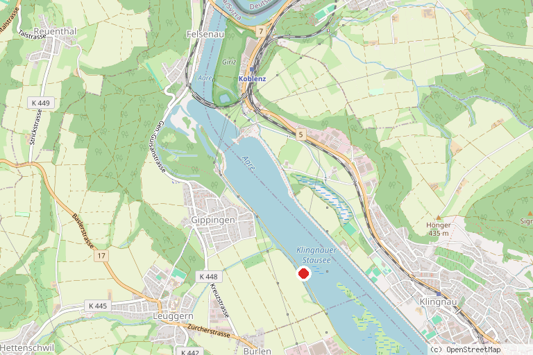 Karte mit der Lage von Klingnauer Stausee