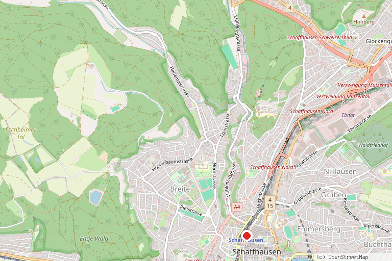Karte mit der Lage von Rhein-Route – Etappenort Schaffhausen